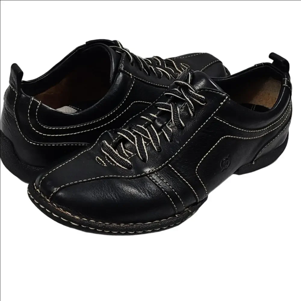 Born Handcrafted Leather Black Casual Comfort Lace Up Oxford Shoes